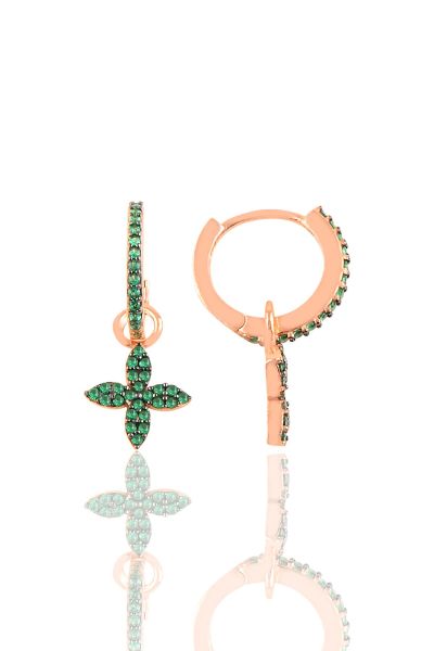 Gümüş rose yeşil taşlı yonca küpe SGTL10187YONCA