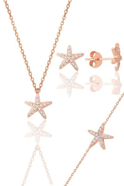 Gümüş rose zirkon taşlı deniz yıldızı üçlü set SGTL11440ROSE