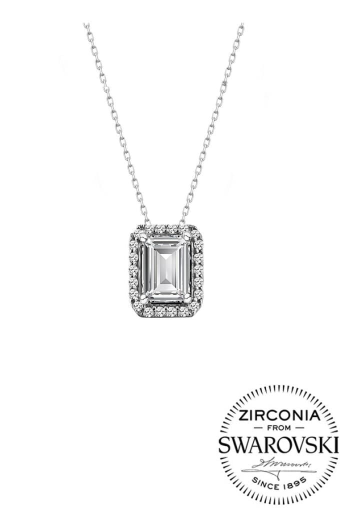 Gümüş Swarovski baget taşlı pırlanta modeli kolye SGTL20541RODAJ