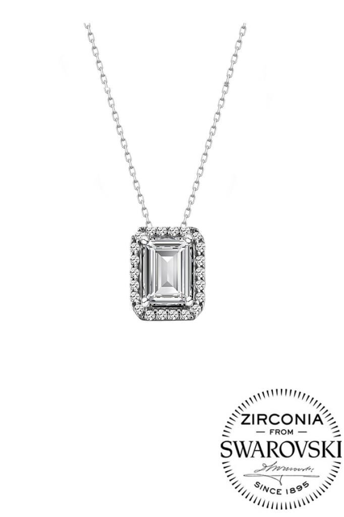 Gümüş Swarovski baget taşlı pırlanta modeli kolye SGTL20541RODAJ