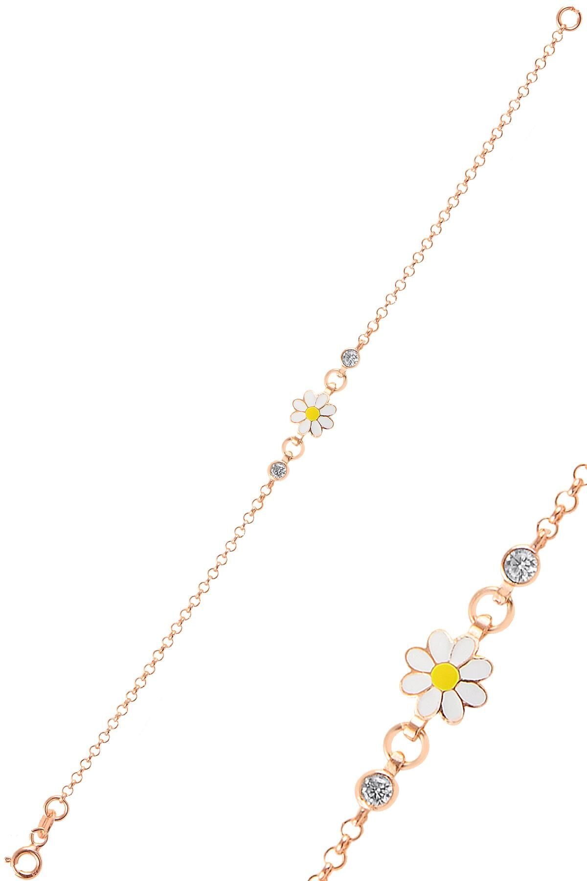 Gümüş zirkon taşlı papatya bileklik  SGTL10994ROSE