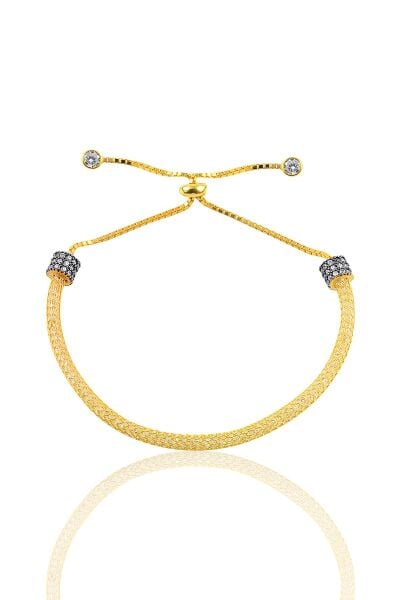 Gümüş altın yaldızlı zirkon taşlı file bileklik SGTL10995GOLD