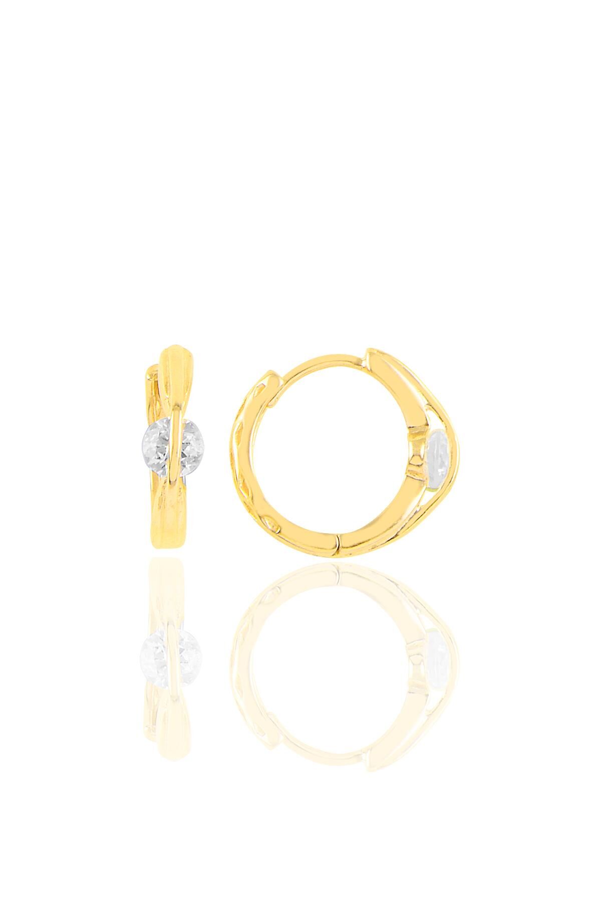 Gümüş altın yaldızlı tasarım  tek taşlı halka küpe SGTL10436GOLD