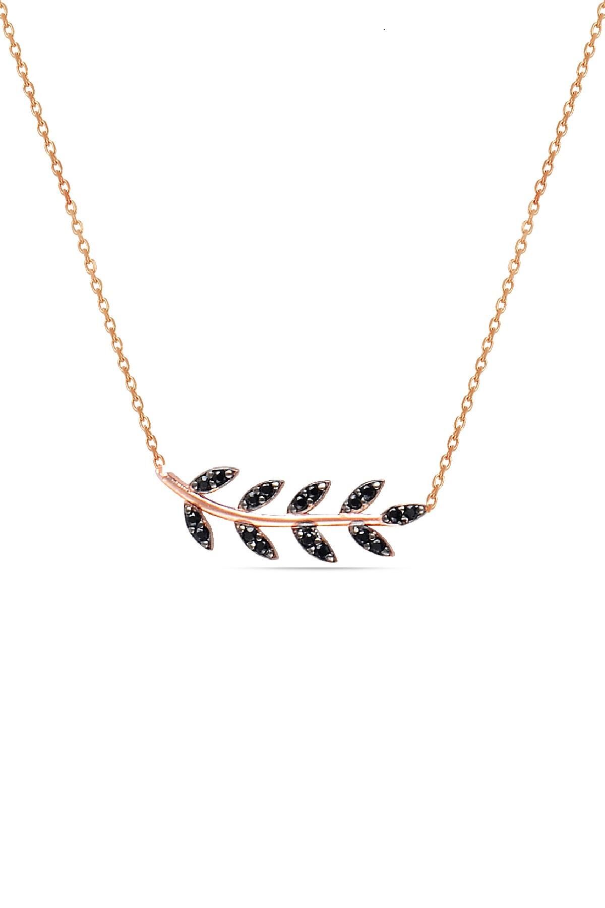 Gümüş rose siyah taşlı yaprak kolye SGTL10293SİYAH