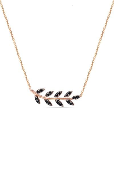 Gümüş rose siyah taşlı yaprak kolye SGTL10293SİYAH