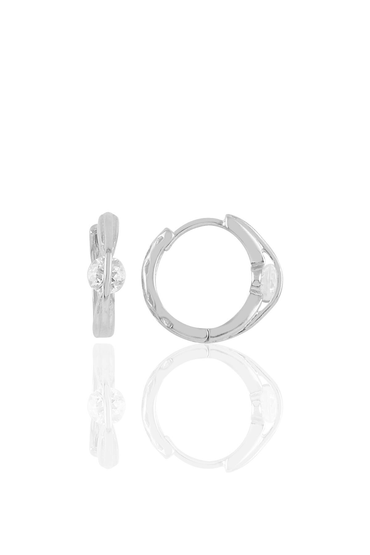 Gümüş rodyumlu tasarım tek taşlı halka küpe SGTL10436RODAJ