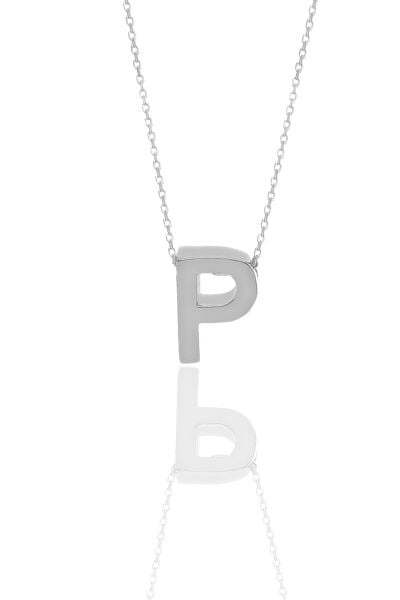 Gümüş rodyumlu üç boyutlu minimal P  harf kolye SGTL11181P