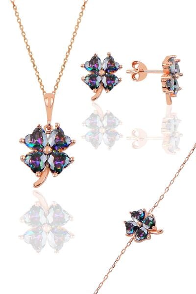 Gümüş rose mistik renkli yonca modeli üçlü set SGTL10581MST