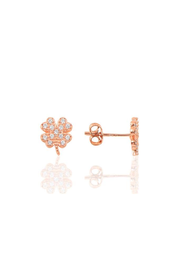 Gümüş rose zirkon taşlı yonca küpe SGTL10793ROSE