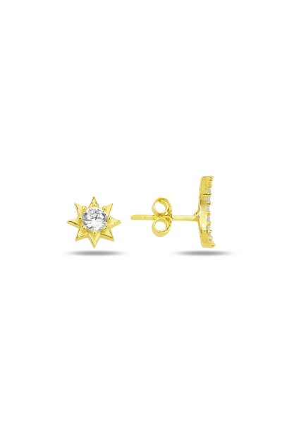 Gümüş altın yaldızlı zirkon taşlı ay ve güneş kombin küpe SGTL12257GOLD