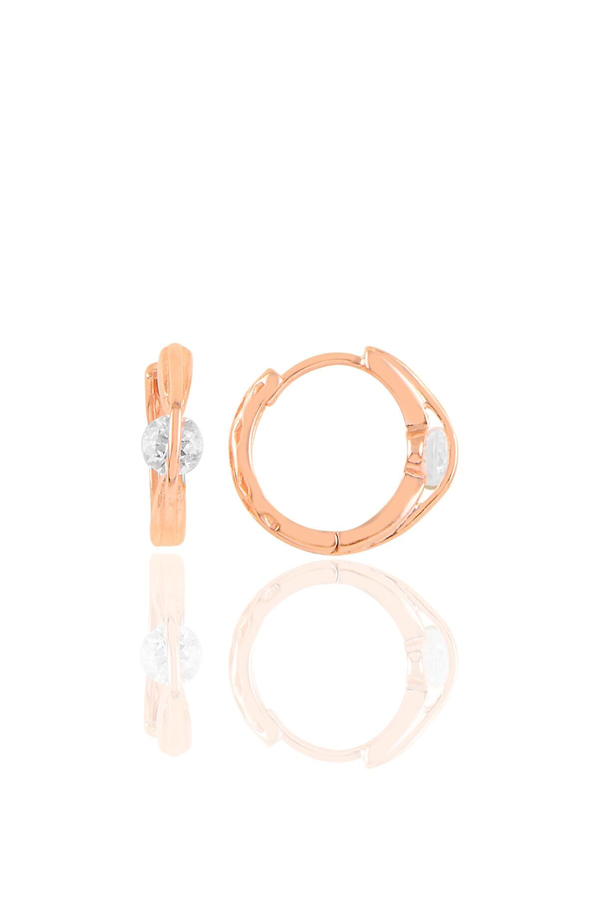 Gümüş rose tasarım tek taşlı halka küpe SGTL10436ROSE