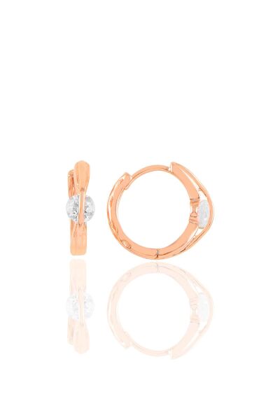 Gümüş rose tasarım tek taşlı halka küpe SGTL10436ROSE