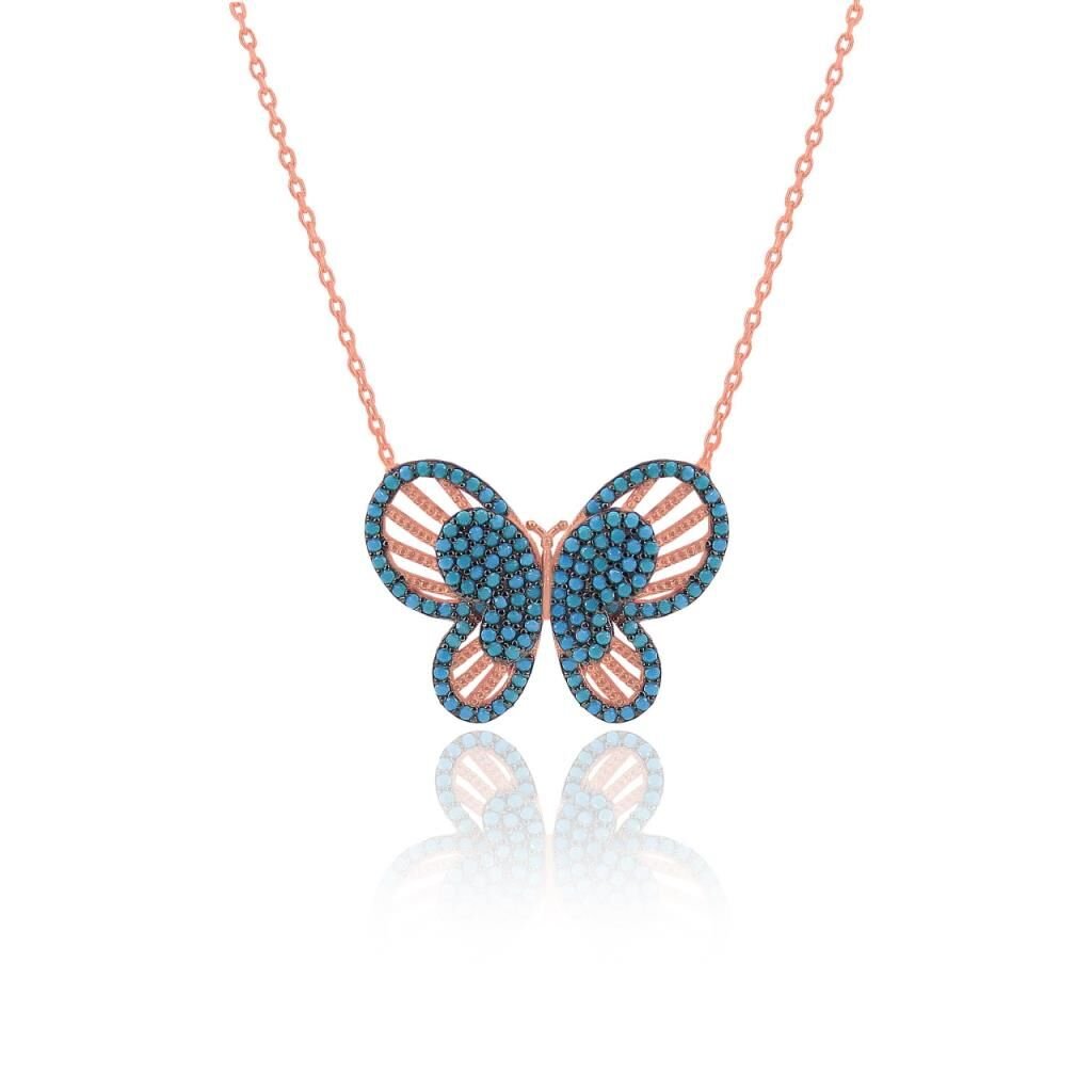 turkuaz taşlı kelebek kolye SGTL3144