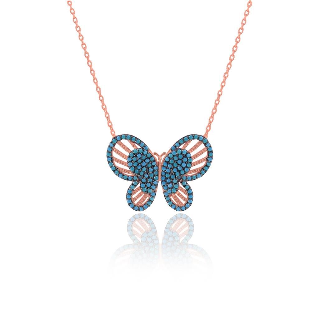 turkuaz taşlı kelebek kolye SGTL3144
