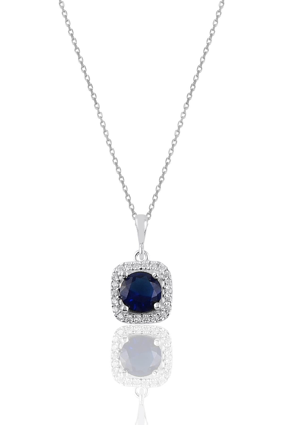 Gümüş rodyumlu safir taşlı pırlanta montürlü kolye SGTL10731SAFIR