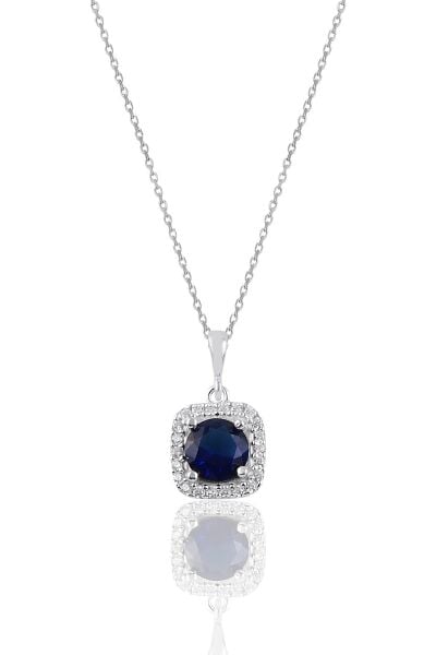 Gümüş rodyumlu safir taşlı pırlanta montürlü kolye SGTL10731SAFIR