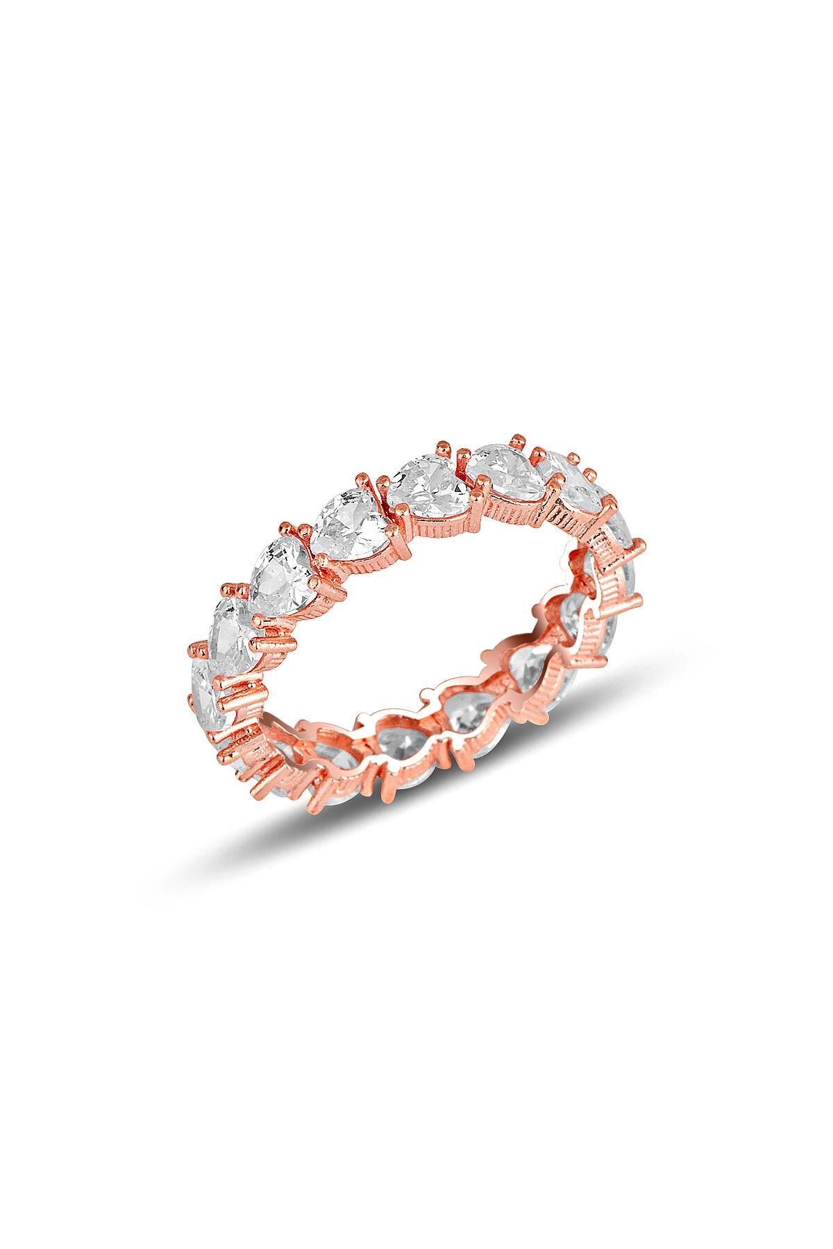 Gümüş rose pırlanta montürlü kalp kesim zirkon taşlı tamtur yüzük SGTL11696ROSE