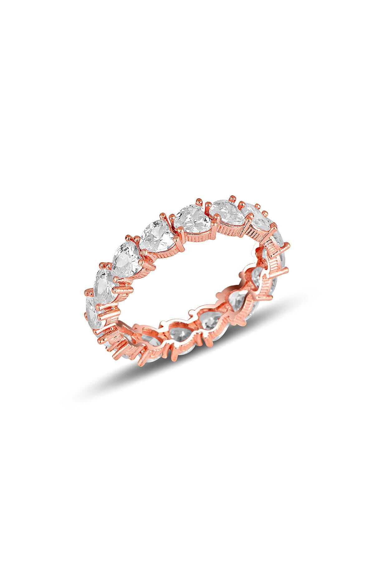 Gümüş rose pırlanta montürlü kalp kesim zirkon taşlı tamtur yüzük SGTL11696ROSE