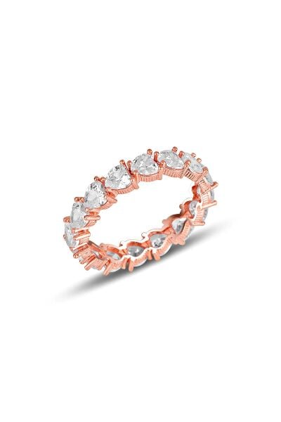 Gümüş rose pırlanta montürlü kalp kesim zirkon taşlı tamtur yüzük SGTL11696ROSE