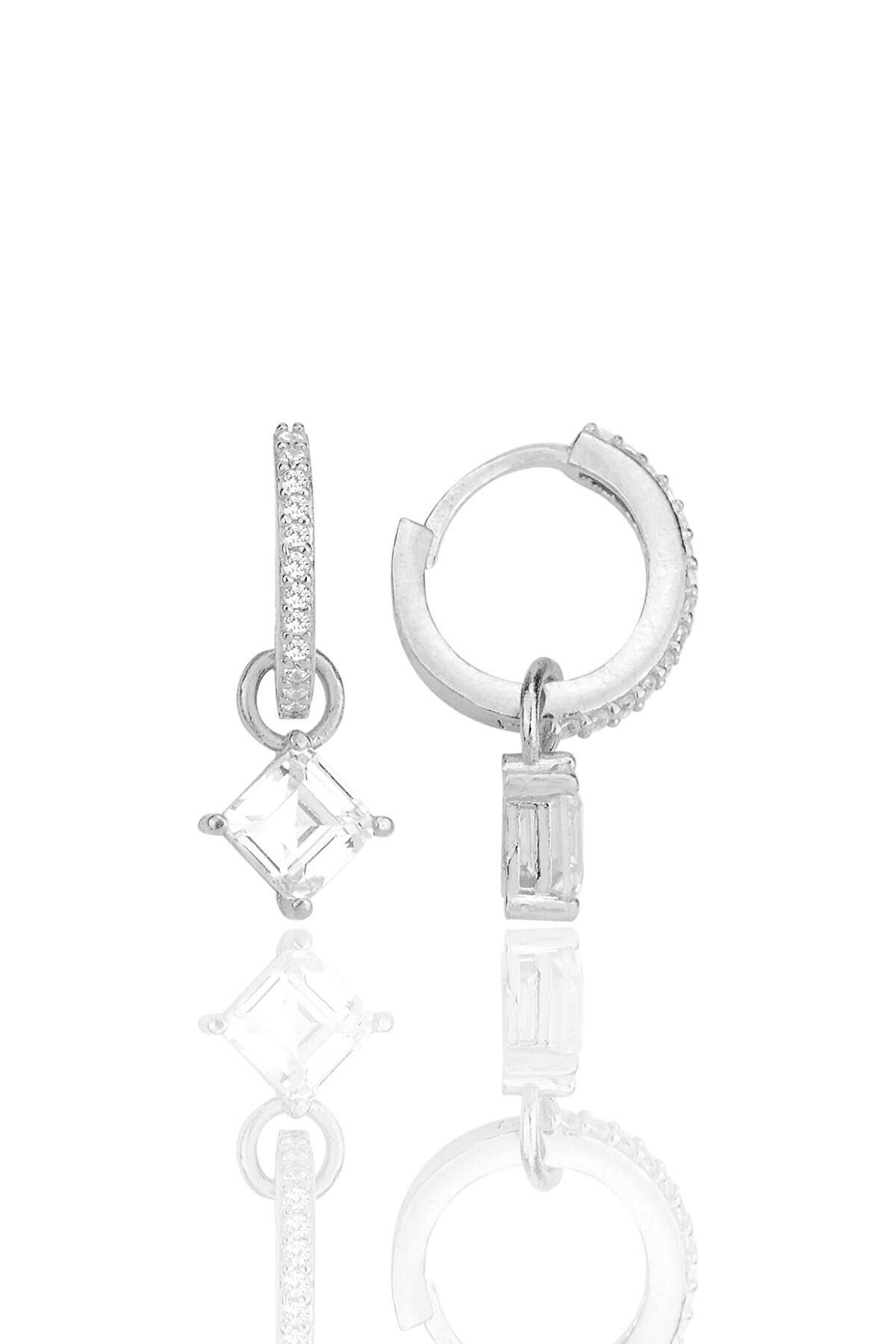 Gümüş rodyumlu baget kesim zirkon taşlı halka küpe SGTL12256RODAJ