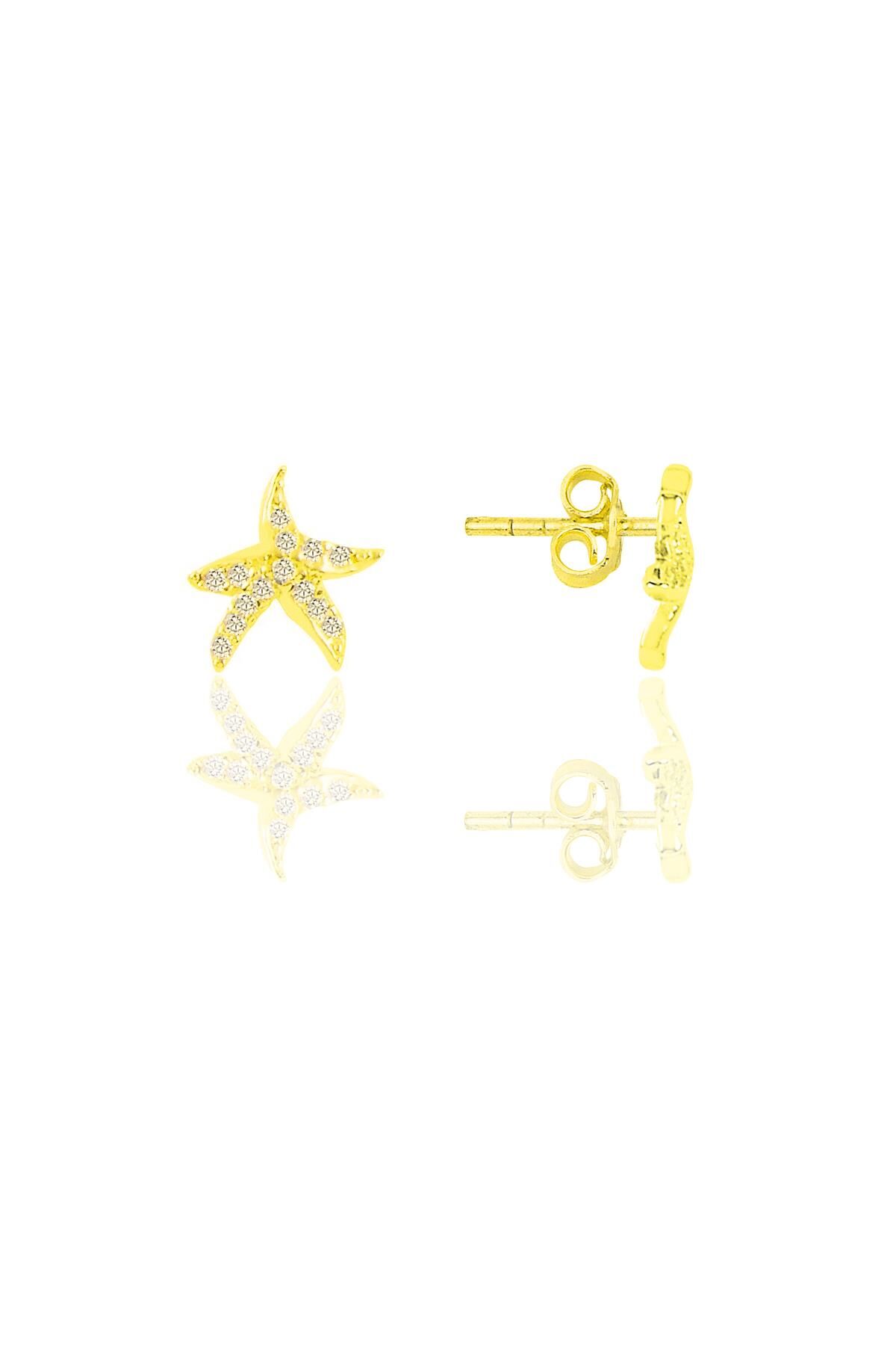 Gümüş altın yaldızlı zirkon taşlı deniz yıldızı küpe  SGTL12115GOLD