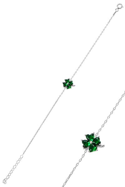 Gümüş rodyumlu zümrüt  renkli yonca modeli üçlü set SGTL10580YSL