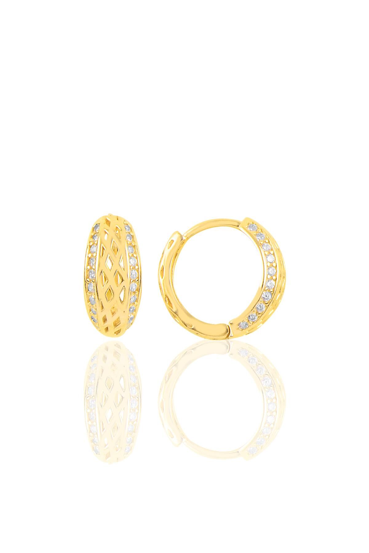 Gümüş altın yaldızlı desenli halka küpe SGTL10438GOLD