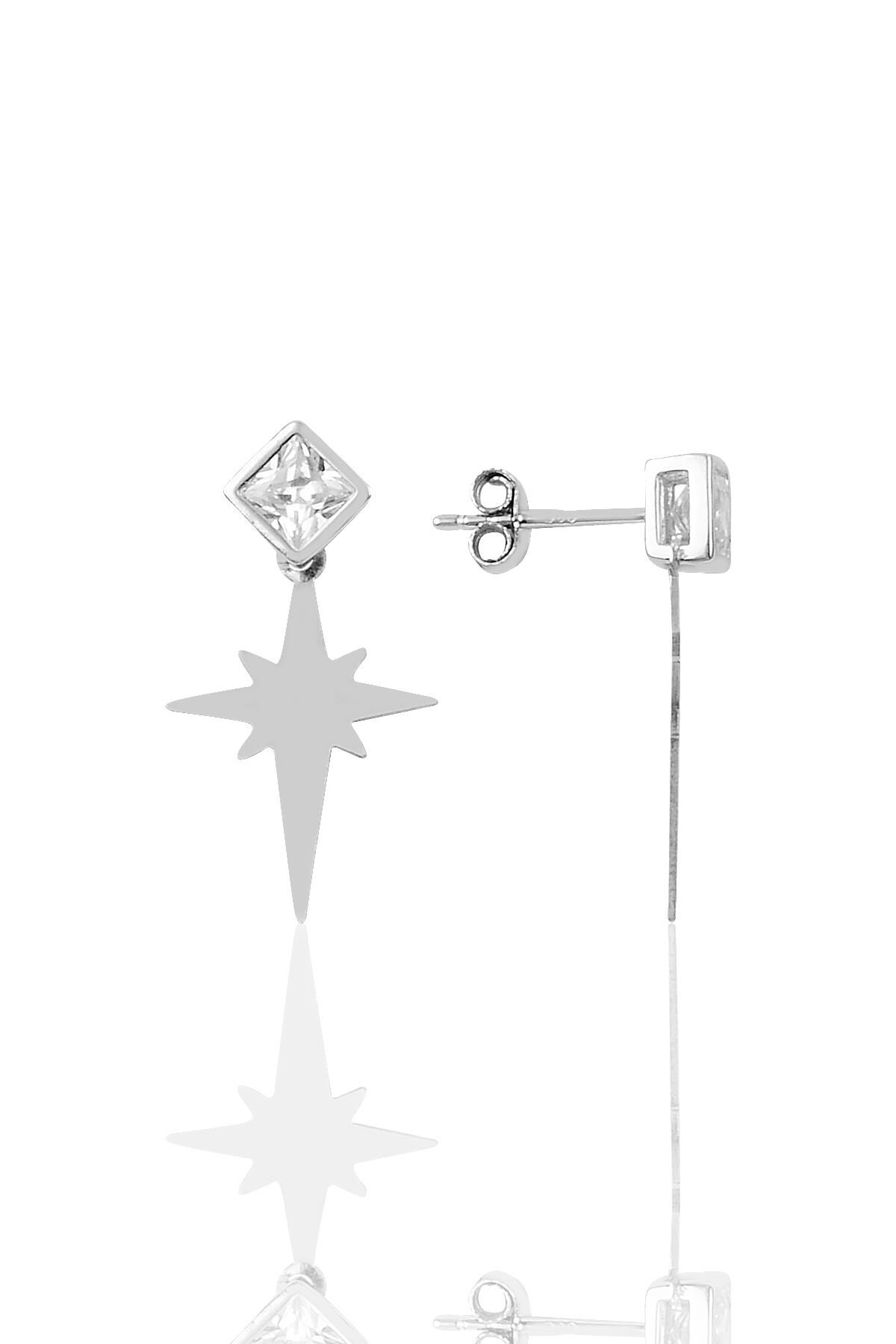 Gümüş baget taşlı kutup yıldızı modeli küpe SGTL9738