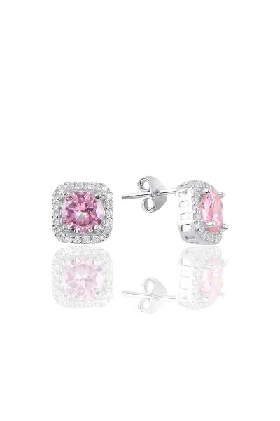 Gümüş rodyumlu pembe taşlı pırlanta montürlü küpe SGTL10729PEMBE
