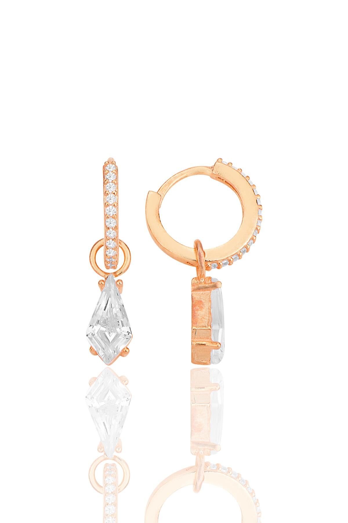 Gümüş rose kristal kesim zirkon taşlı halka küpe SGTL12255ROSE