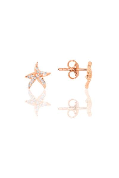 Gümüş  rose zirkon taşlı deniz yıldızı küpe  SGTL12115ROSE