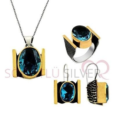 AKUAMARİN TAŞLI OTANTİK ÜÇLÜ SET set8297
