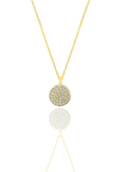 Gümüş altın yaldızlı zirkon taşlı yuvarlak kolye SGTL11293GOLD