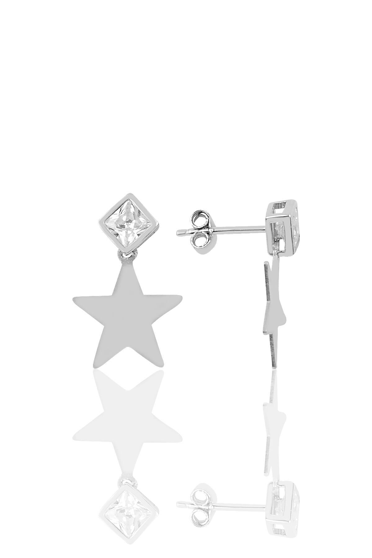 Gümüş baget taşlı yıldız modeli küpe SGTL9739