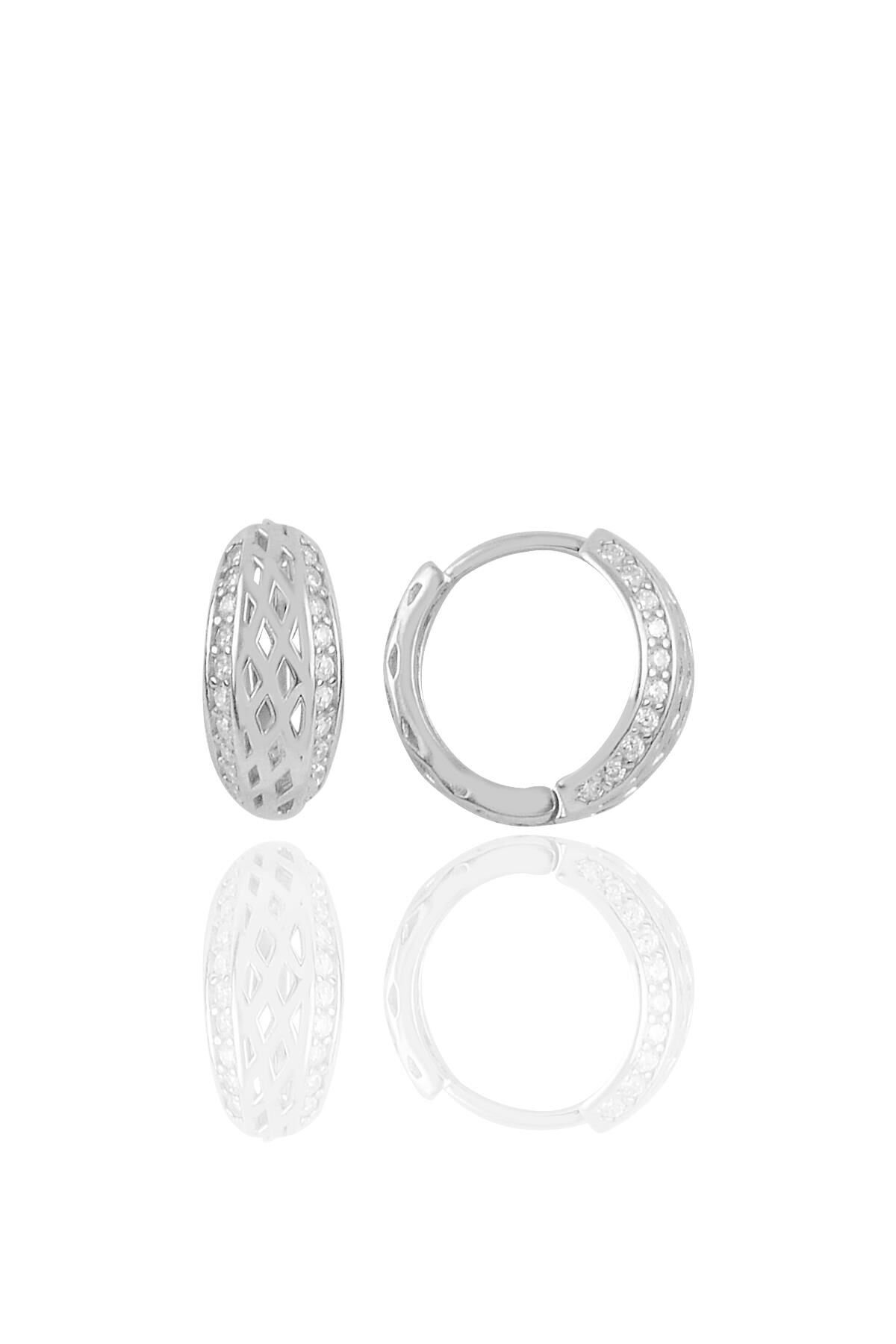 Gümüş rodyumlu desenli halka küpe SGTL10438RODAJ