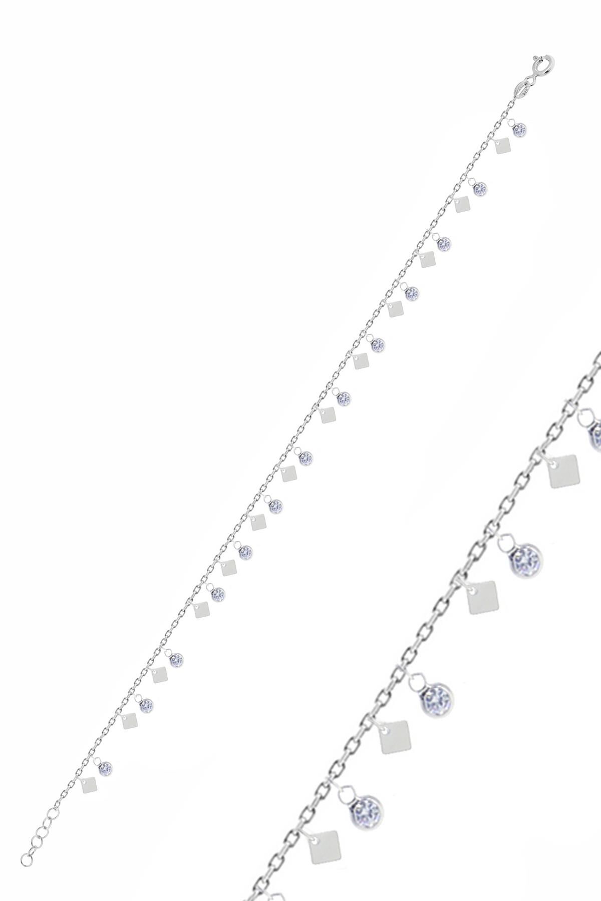 Gümüş rodyumlu dilim zirkon taşlı pullu halhal SGTL10546RODAJ