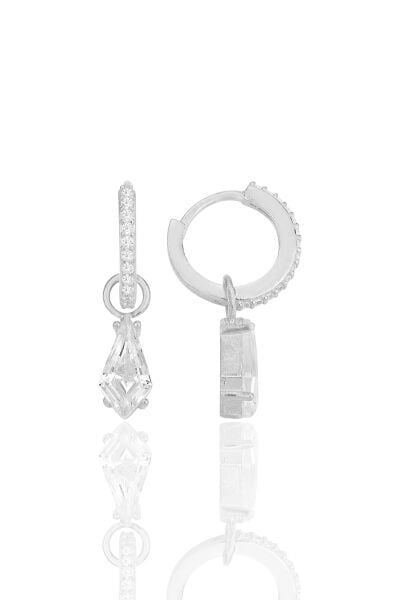 Gümüş rodyumlu kristal kesim zirkon taşlı halka küpe SGTL12255RODAJ