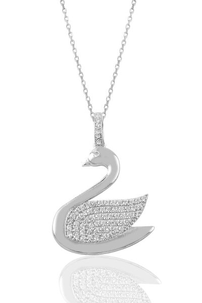 Gümüş zirkon taşlı kuğu kolye SGTL9099