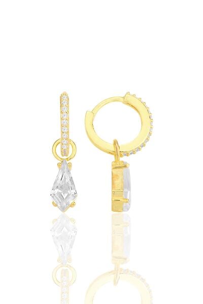 Gümüş altın yaldızlı kristal kesim zirkon taşlı halka küpe SGTL12255GOLD
