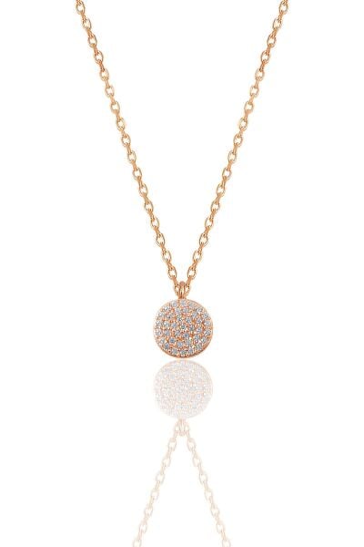 Gümüş rose zirkon taşlı yuvarlak kolye SGTL11293ROSE