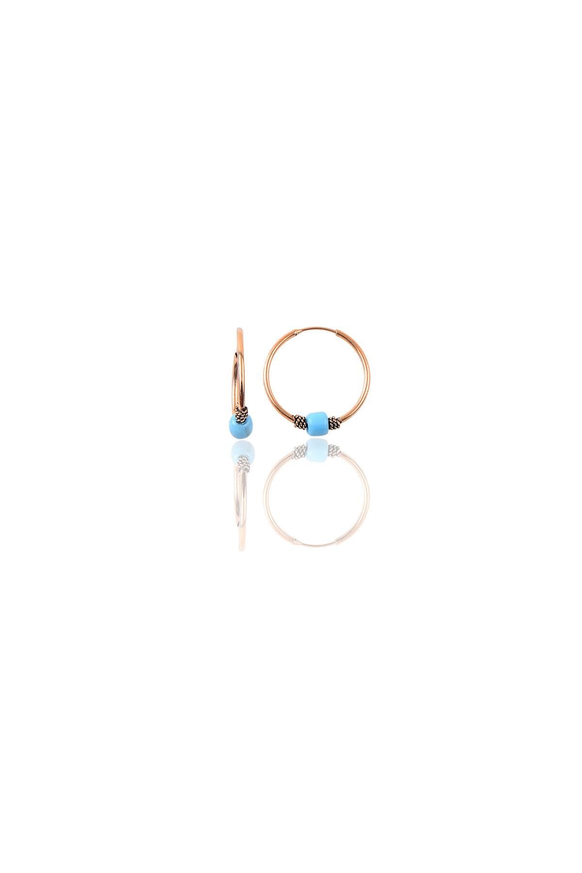 Gümüş rose 12 mm mini turkuaz taşlı halka küpe SGTL11286ROSE