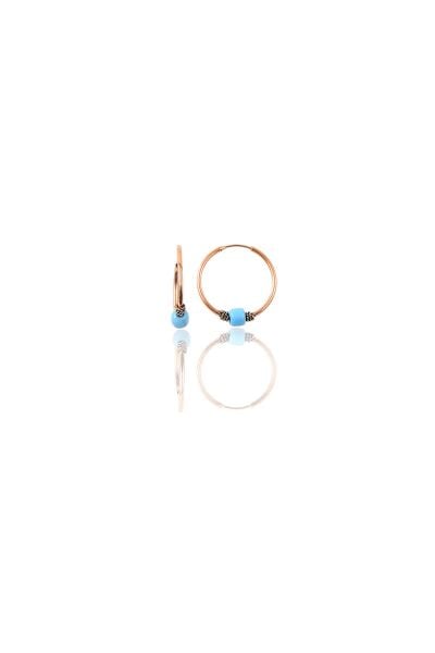 Gümüş rose 12 mm mini turkuaz taşlı halka küpe SGTL11286ROSE