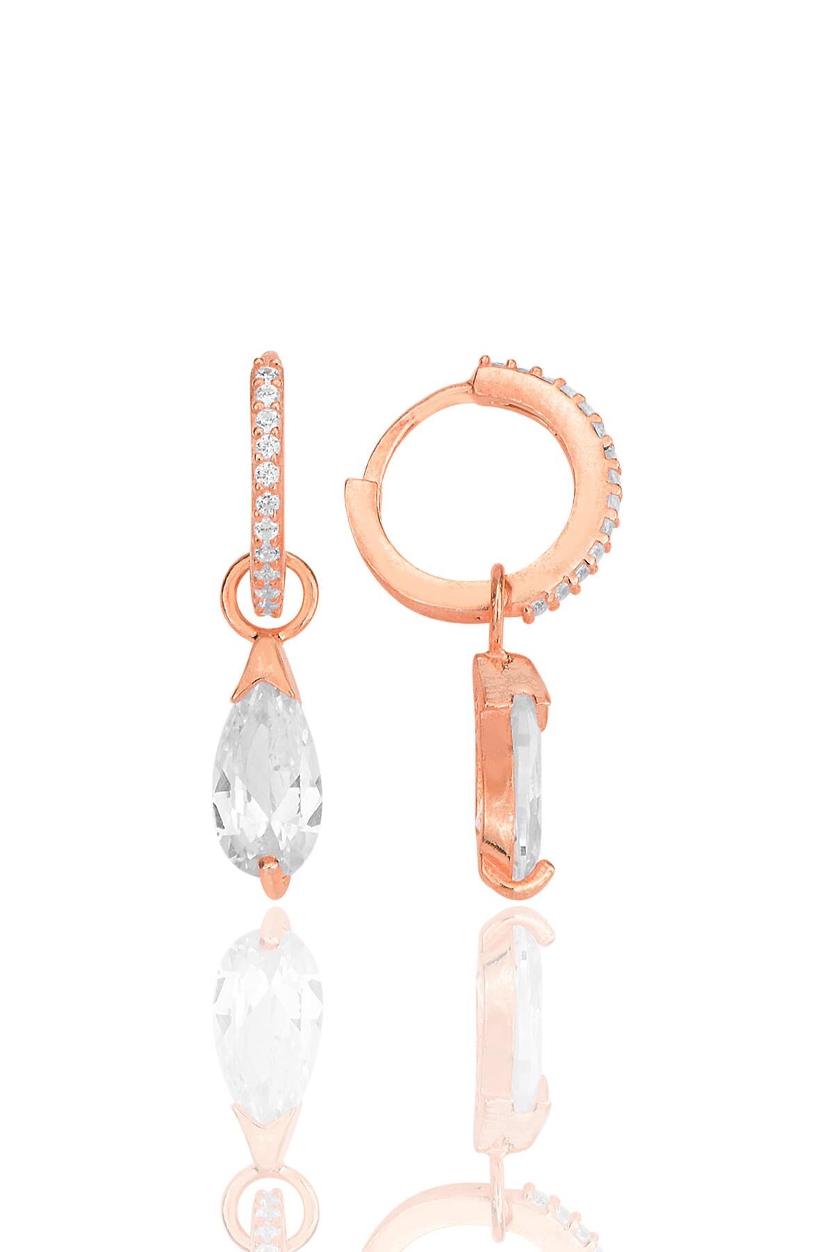 Gümüş rose damla kesim zirkon taşlı halka küpe SGTL12254ROSE