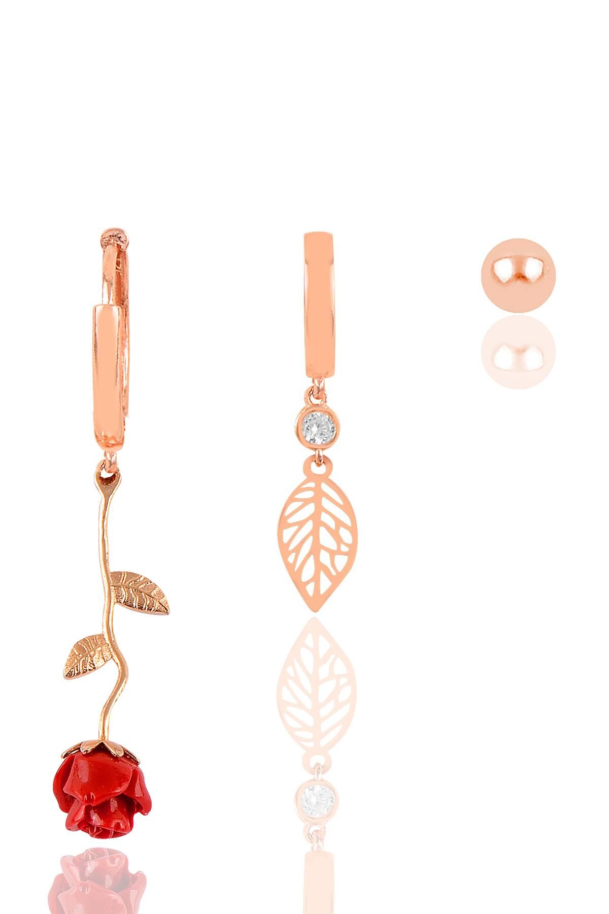 Gümüş rose gül kombin küpe SGTL12111ROSE