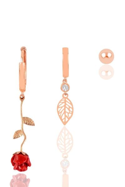 Gümüş rose gül kombin küpe SGTL12111ROSE