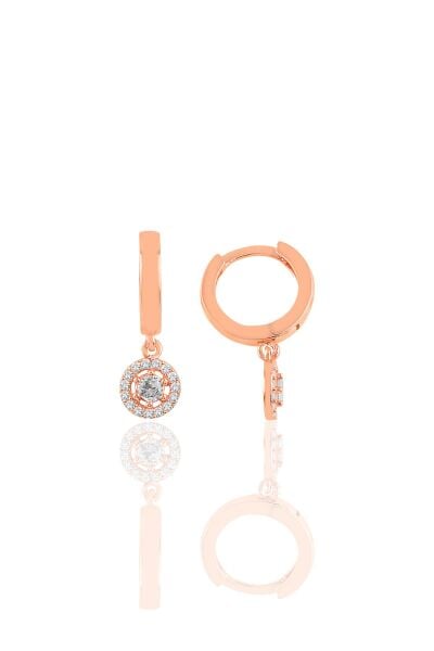 Gümüş  zirkon taşlı elmas montürlü küpe Rose