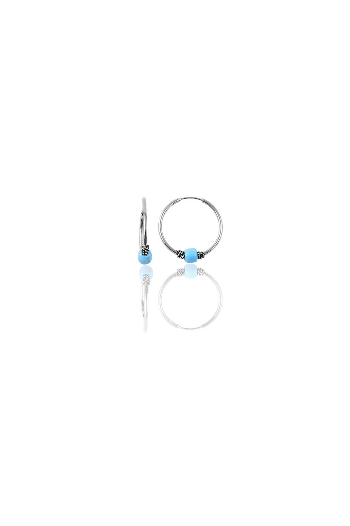 Gümüş 12 mm mini  turkuaz taşlı halka küpe SGTL11286RODAJ