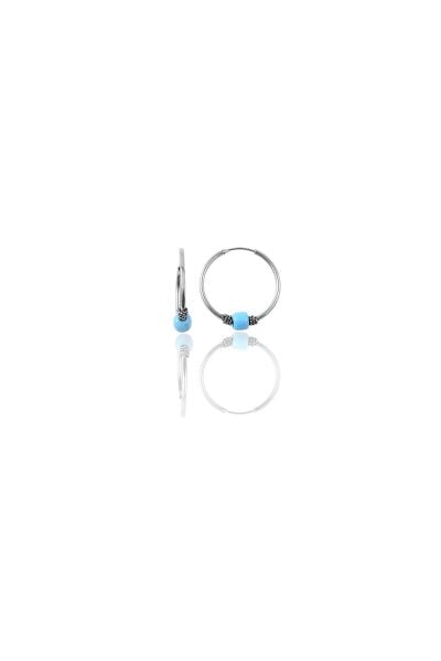 Gümüş 12 mm mini  turkuaz taşlı halka küpe SGTL11286RODAJ