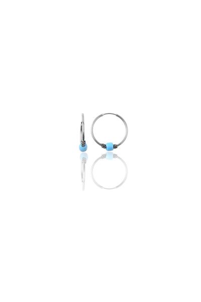 Gümüş 12 mm mini  turkuaz taşlı halka küpe SGTL11286RODAJ