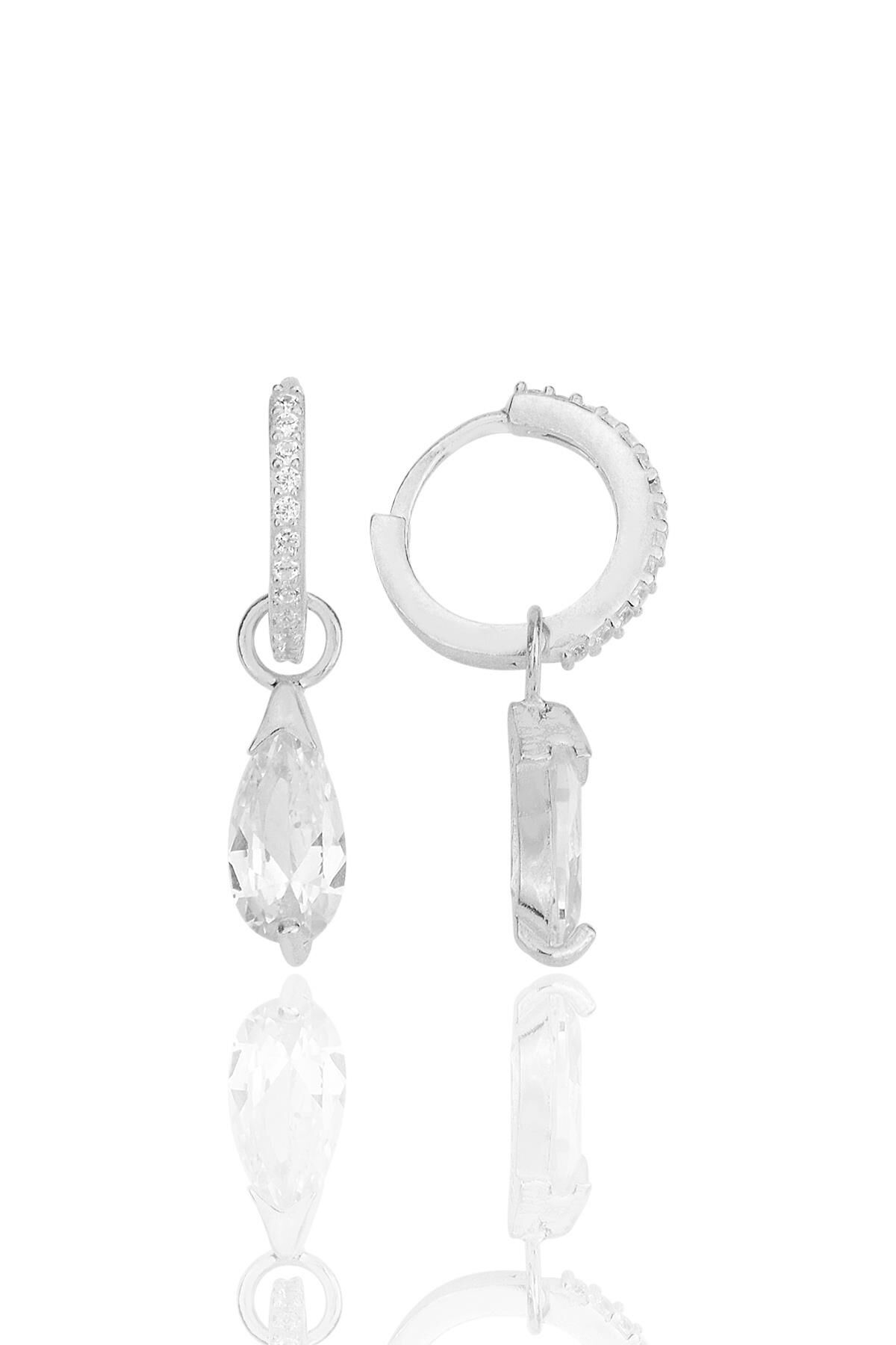 Gümüş rodyumlu damla kesim zirkon taşlı halka küpe SGTL12254RODAJ